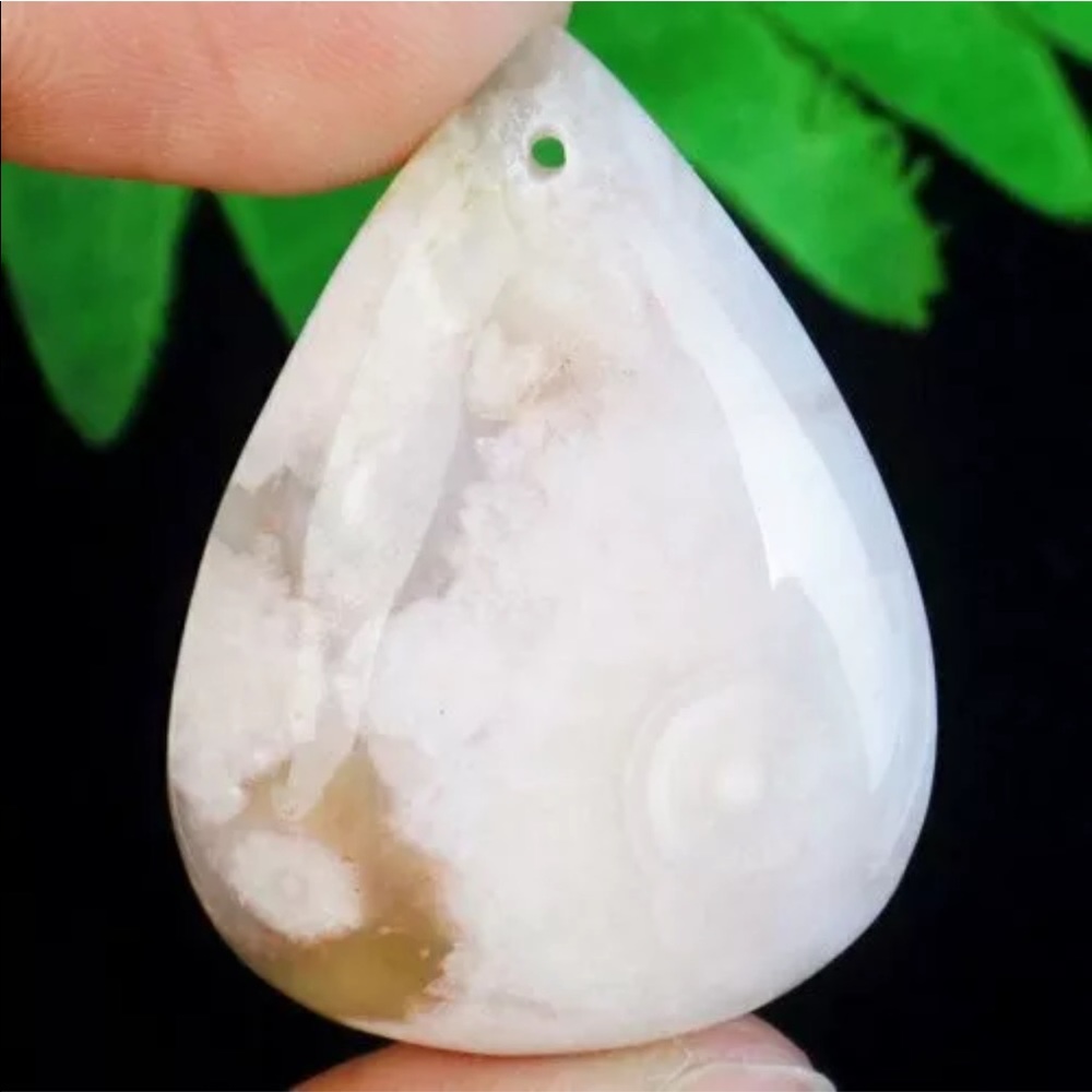 Natural Sakura Agate Teardrop Pendant necklace